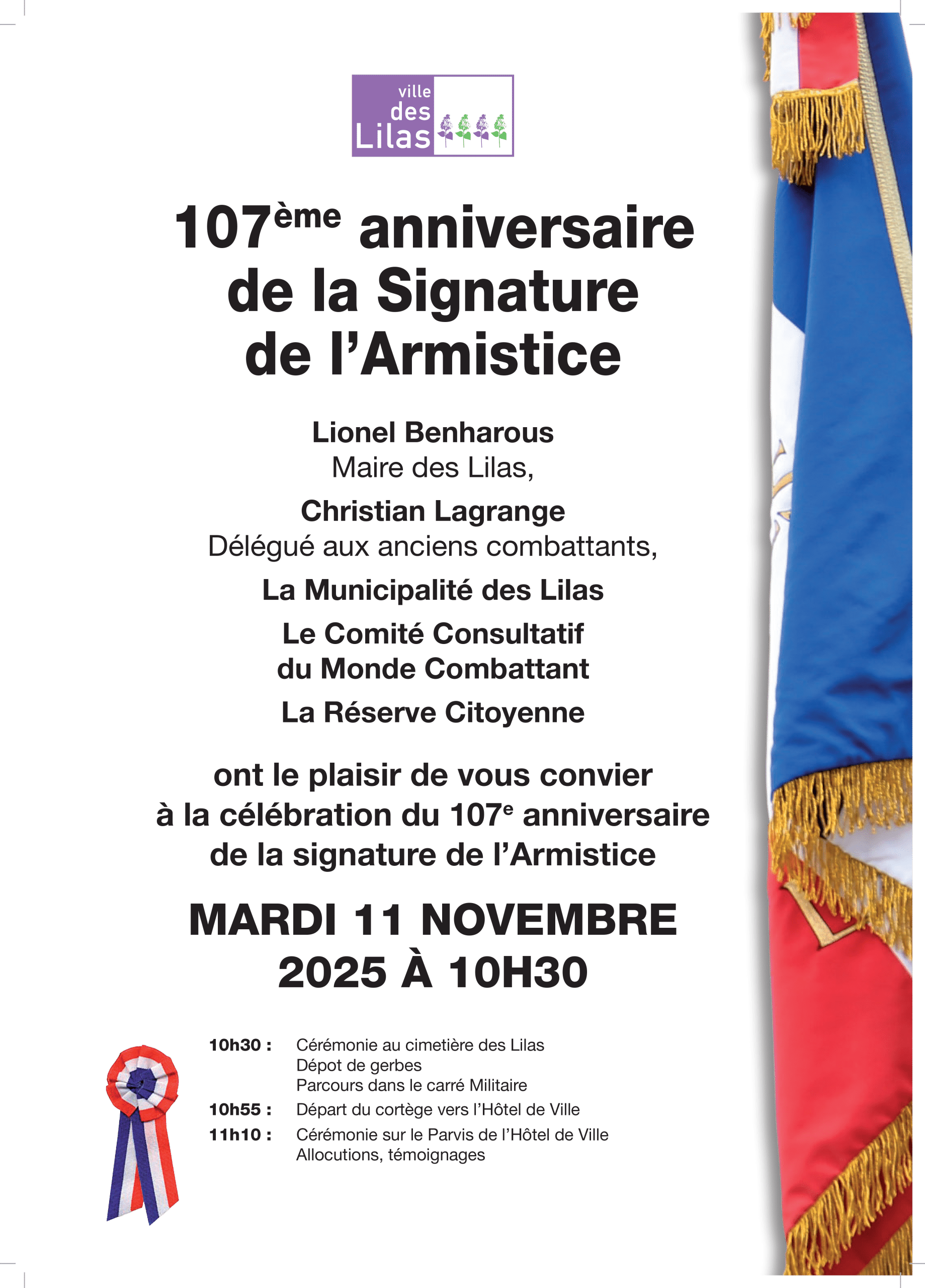 Cérémonie du 107 anniversaire de la signature de l'Armistice de 1918