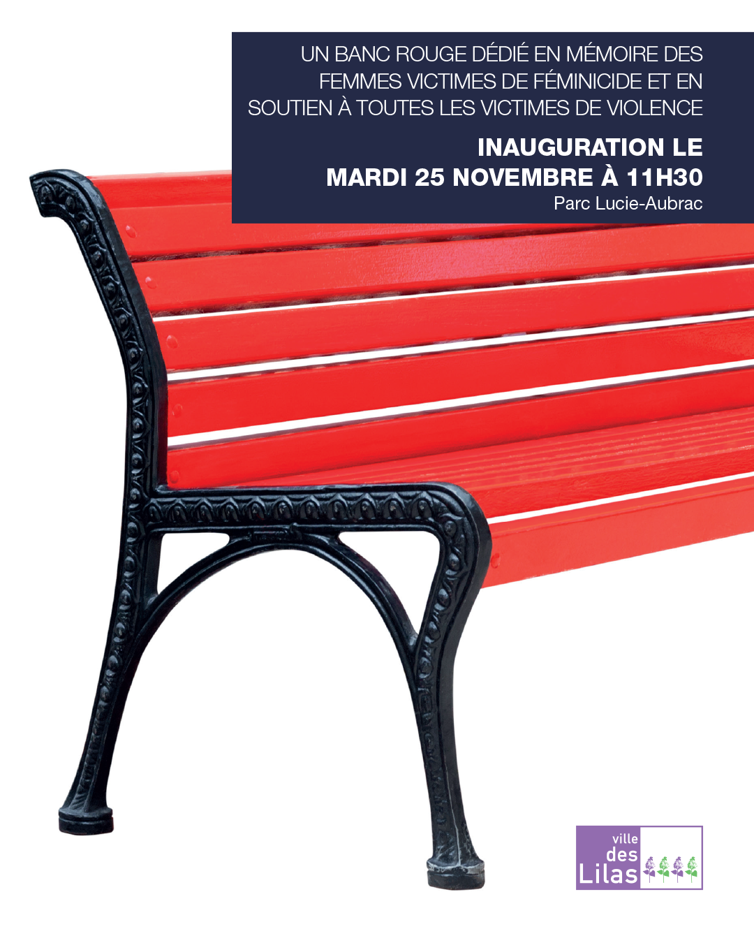Inauguration du banc rouge en hommage aux femmes victimes de féminicides